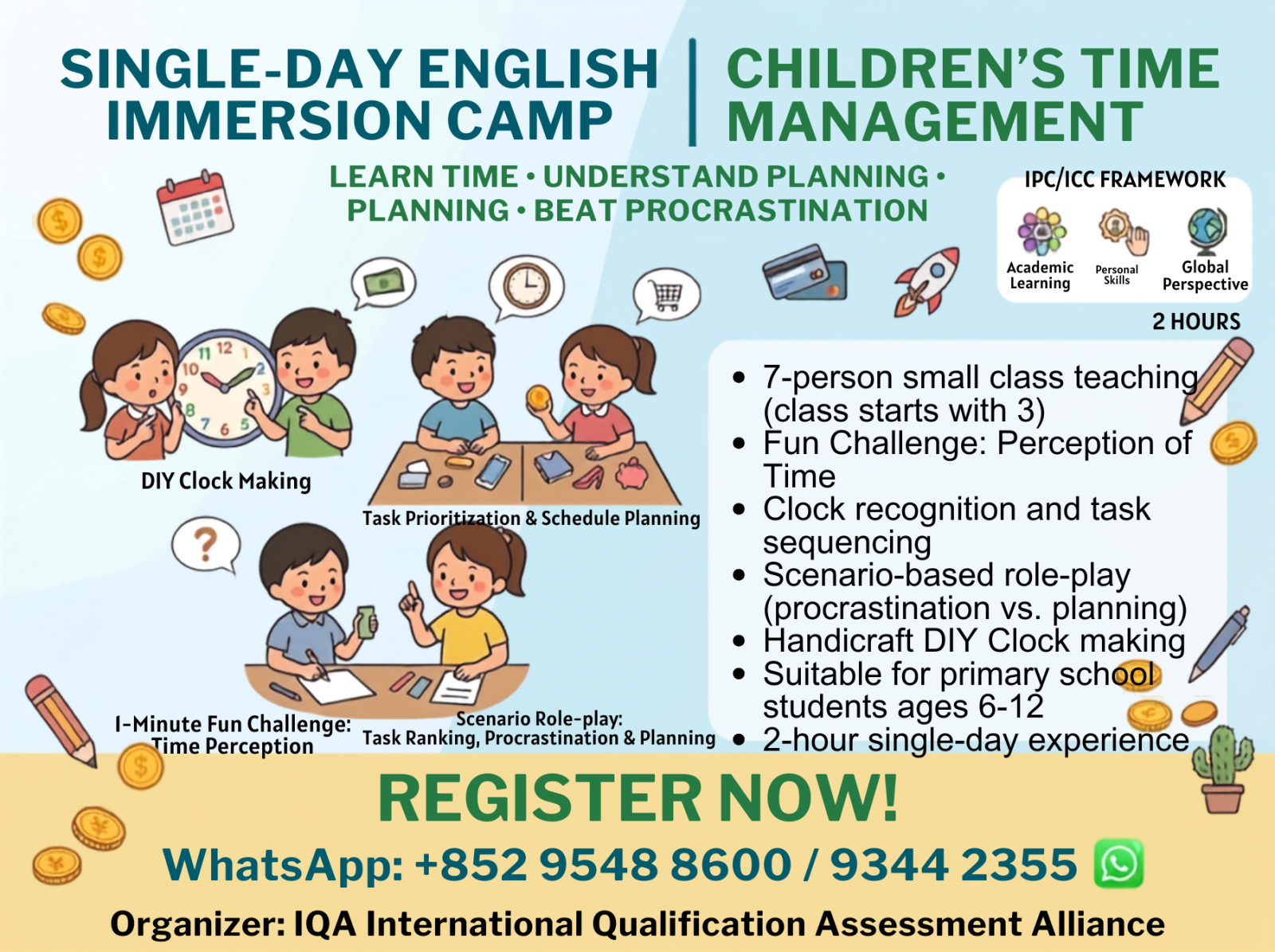 English experience camp 'Time Management for Kids' – learning time management, making a DIY clock
