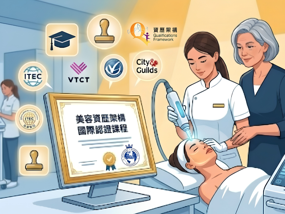 美容專業技術培訓課程 – 學員於專業培訓機構系統化學習官方資歷課程，掌握科學皮膚管理、儀器操作及療癒護理等技術，考取國際認證，建立不可替代的技術優勢與職業競爭力。