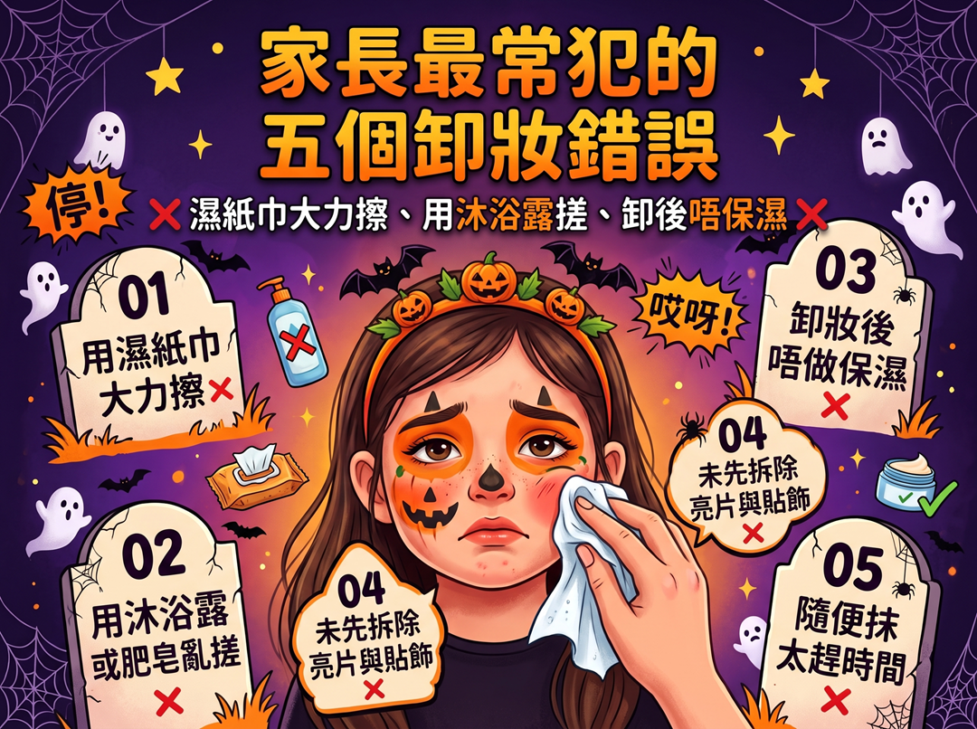 面部彩繪卸妝常見錯誤｜濕紙巾大力擦、用沐浴露、唔保濕