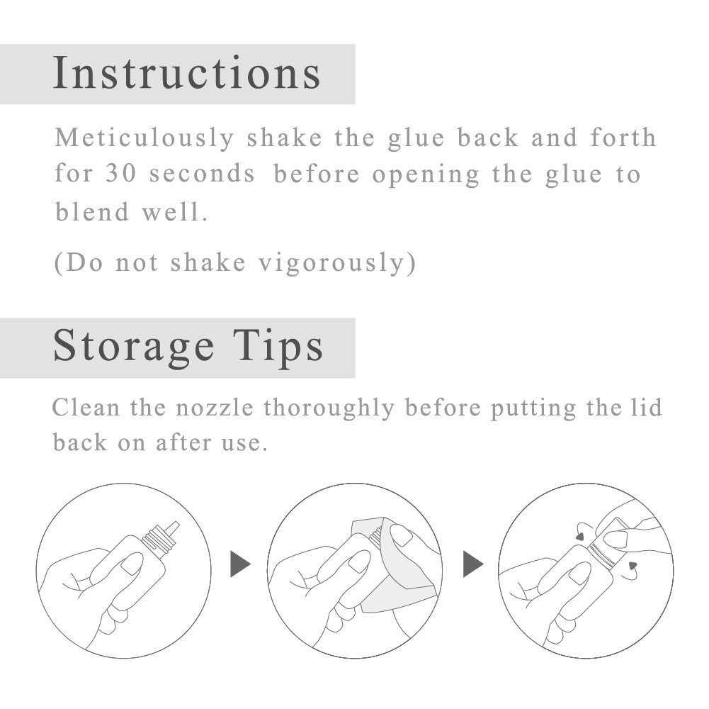 Latex and formaldehyde free 0.8-1 second drying time Up to 8 weeks retention Thinner and smooth viscosity Ideal humidity: 35-55% RH Ideal temperature: 18-23ºC Works for both volume and classic eyelash extensions SGS certified ingredients made in Japan